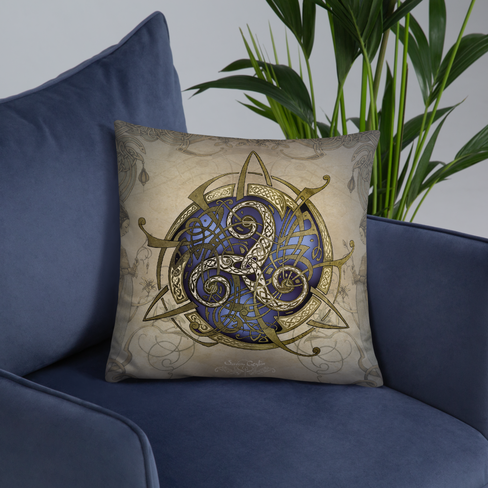 Coussin carré TRISKEL BLEU et OR recto verso